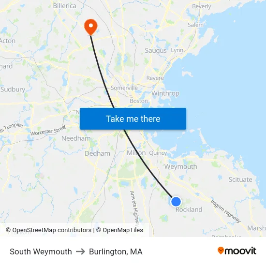 South Weymouth to Burlington, MA map