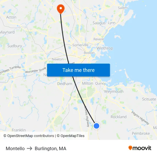 Montello to Burlington, MA map
