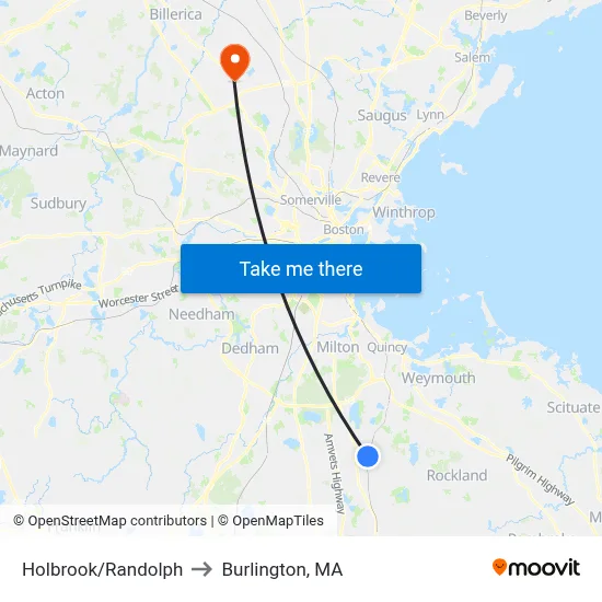 Holbrook/Randolph to Burlington, MA map