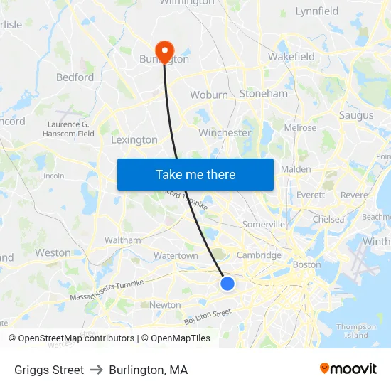 Griggs Street to Burlington, MA map