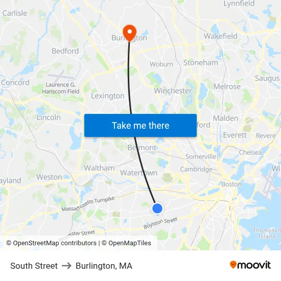 South Street to Burlington, MA map