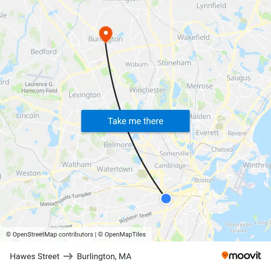 Hawes Street to Burlington, MA map