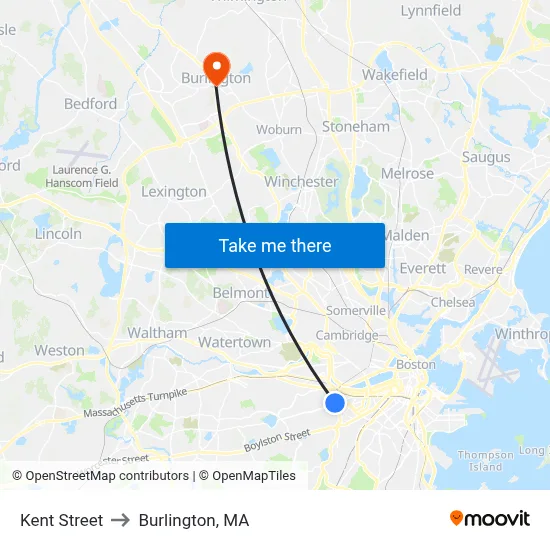 Kent Street to Burlington, MA map