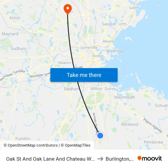 Oak St And Oak Lane And Chateau Westgate to Burlington, MA map
