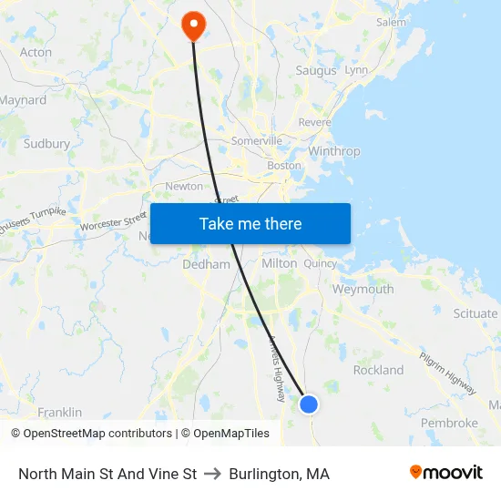 North Main St And Vine St to Burlington, MA map