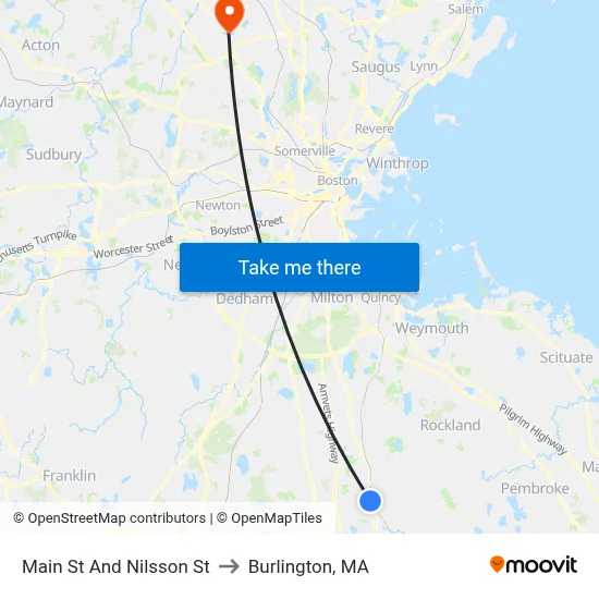 Main St And Nilsson St to Burlington, MA map