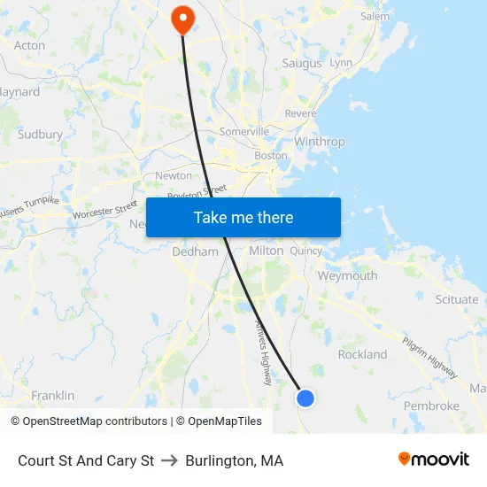 Court St And Cary St to Burlington, MA map