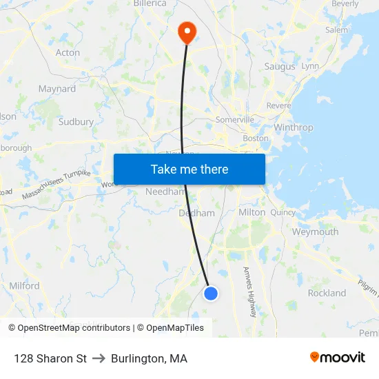 128 Sharon St to Burlington, MA map