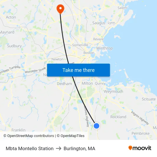 Mbta Montello Station to Burlington, MA map