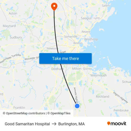 Good Samaritan Hospital to Burlington, MA map