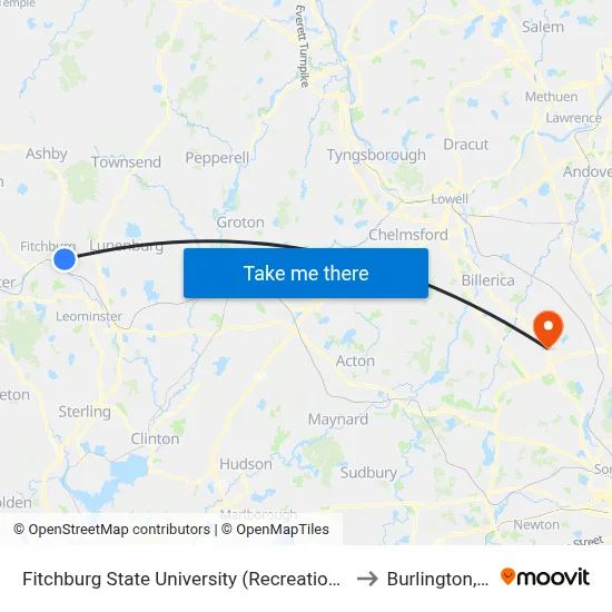 Fitchburg State University (Recreation Center) to Burlington, MA map