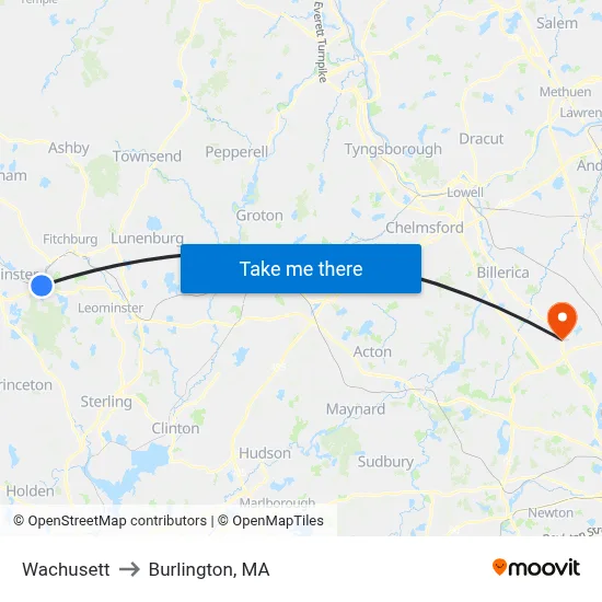 Wachusett to Burlington, MA map