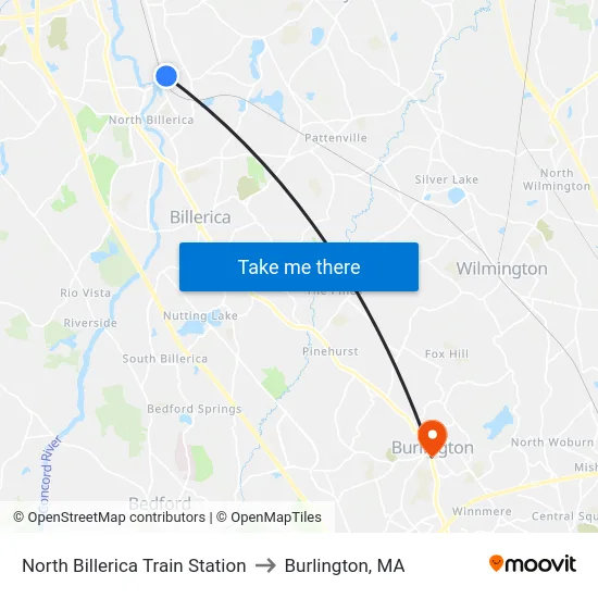 North Billerica Train Station to Burlington, MA map