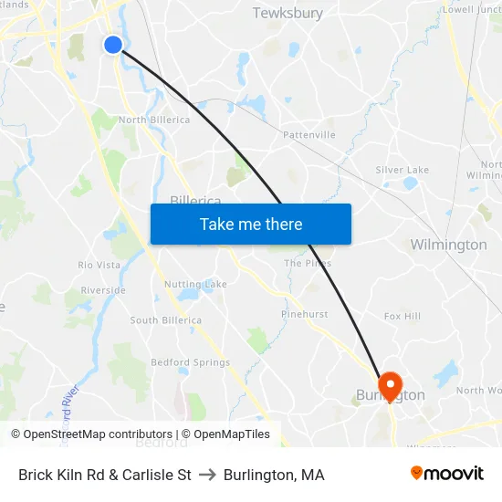 Brick Kiln Rd & Carlisle St to Burlington, MA map