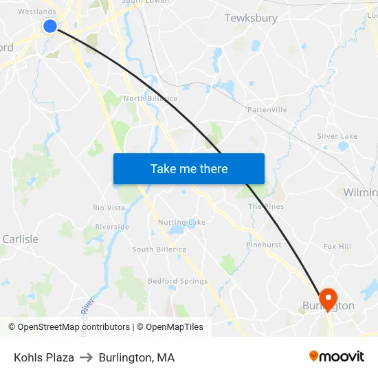 Kohls Plaza to Burlington, MA map