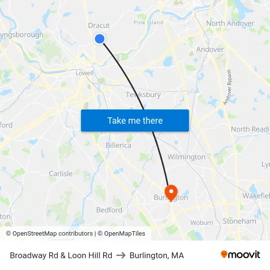 Broadway Rd & Loon Hill Rd to Burlington, MA map