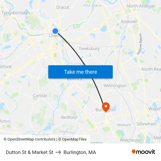Dutton St & Market St to Burlington, MA map