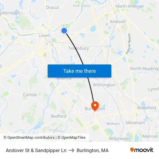 Andover St & Sandpipper Ln to Burlington, MA map