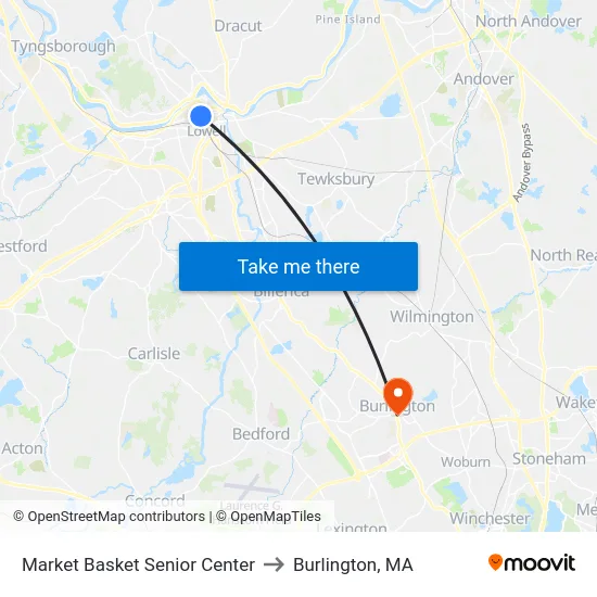 Market Basket Senior Center to Burlington, MA map