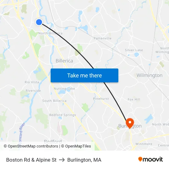 Boston Rd & Alpine St to Burlington, MA map