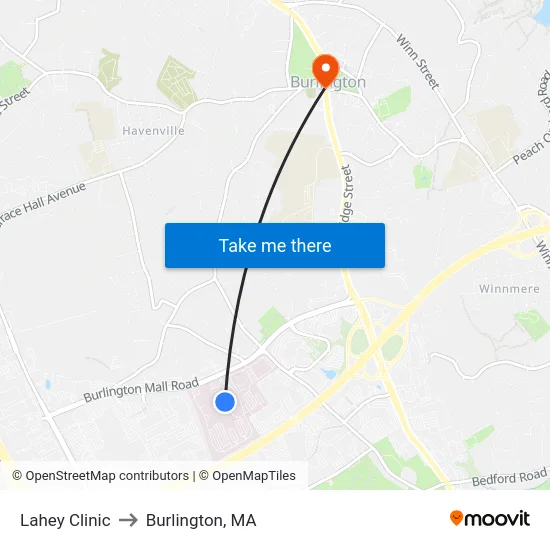 Lahey Clinic to Burlington, MA map