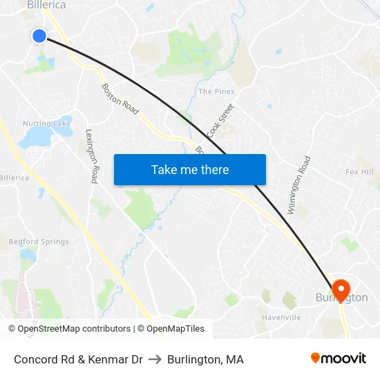 Concord Rd & Kenmar Dr to Burlington, MA map