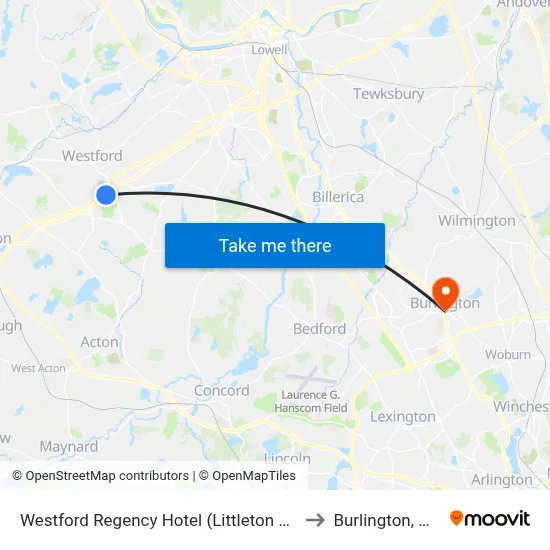 Westford Regency Hotel (Littleton Rd) to Burlington, MA map