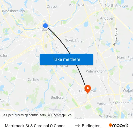 Merrimack St & Cardinal O Connell Pkwy to Burlington, MA map