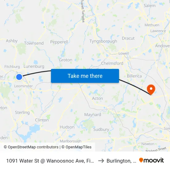 1091 Water St @ Wanoosnoc Ave, Fitchburg to Burlington, MA map