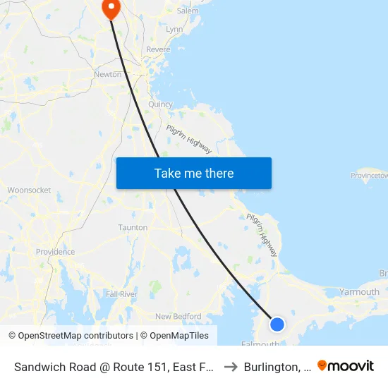 Sandwich Road @ Route 151, East Falmouth to Burlington, MA map