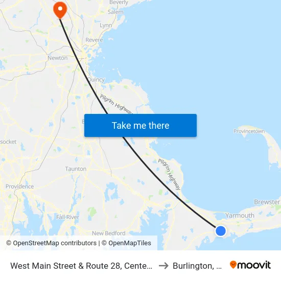 West Main Street & Route 28, Centerville to Burlington, MA map