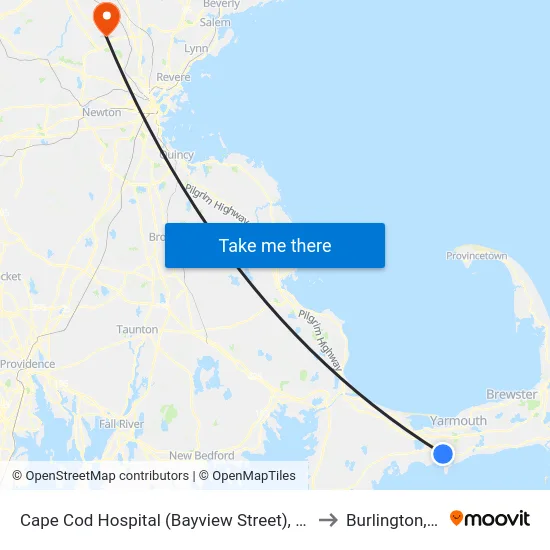 Cape Cod Hospital (Bayview Street), Hyannis to Burlington, MA map