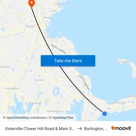 Osterville (Tower Hill Road & Main Street) to Burlington, MA map