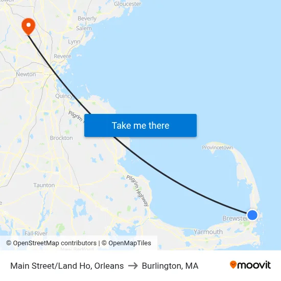 Main Street/Land Ho, Orleans to Burlington, MA map