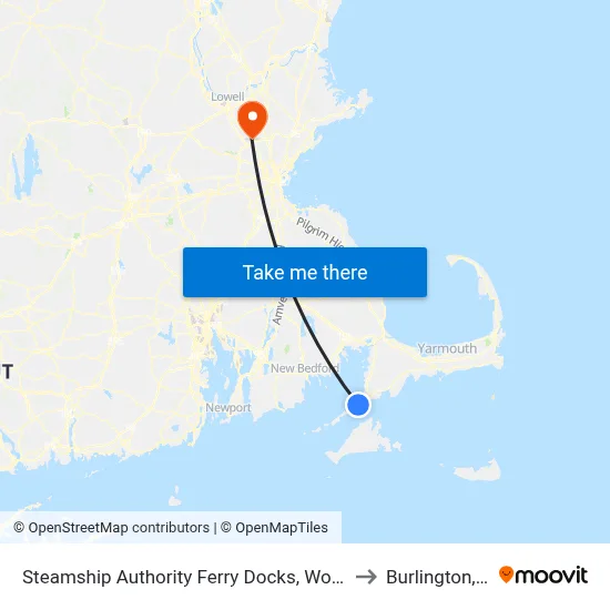 Steamship Authority Ferry Docks, Woods Hole to Burlington, MA map