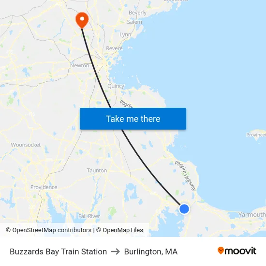 Buzzards Bay Train Station to Burlington, MA map