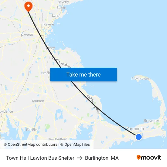 Town Hall Lawton Bus Shelter to Burlington, MA map