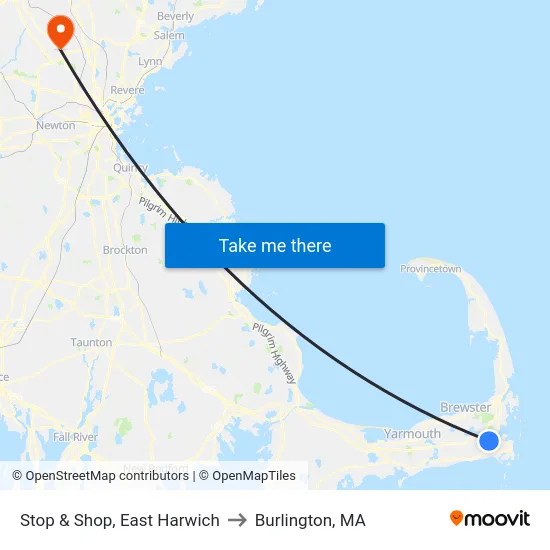 Stop & Shop, East Harwich to Burlington, MA map