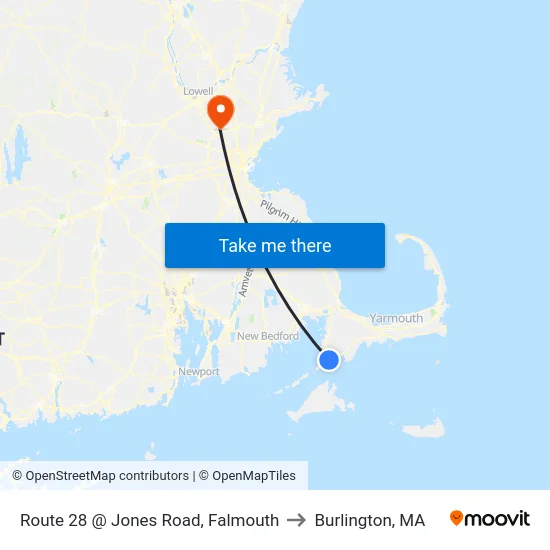 Route 28 @ Jones Road, Falmouth to Burlington, MA map