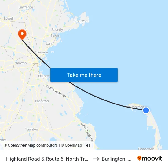 Highland Road & Route 6, North Truro to Burlington, MA map