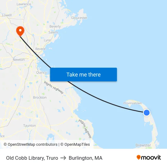 Old Cobb Library, Truro to Burlington, MA map