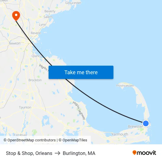 Stop & Shop, Orleans to Burlington, MA map