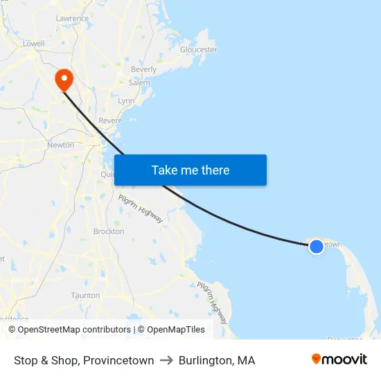 Stop & Shop, Provincetown to Burlington, MA map