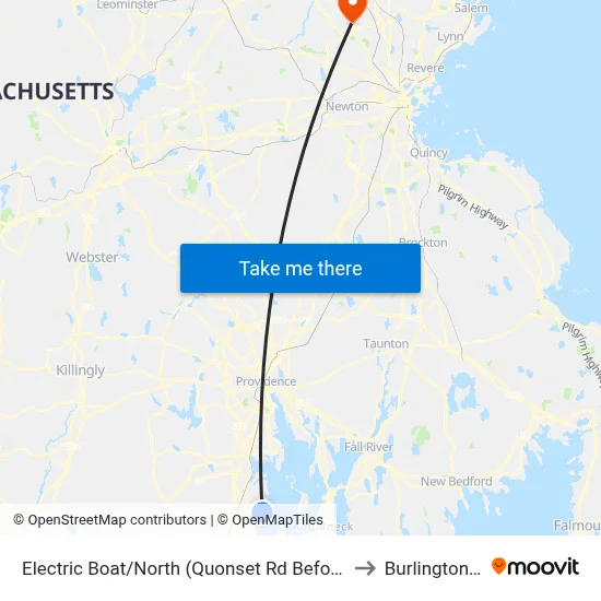 Electric Boat/North (Quonset Rd Before Dillabur) to Burlington, MA map