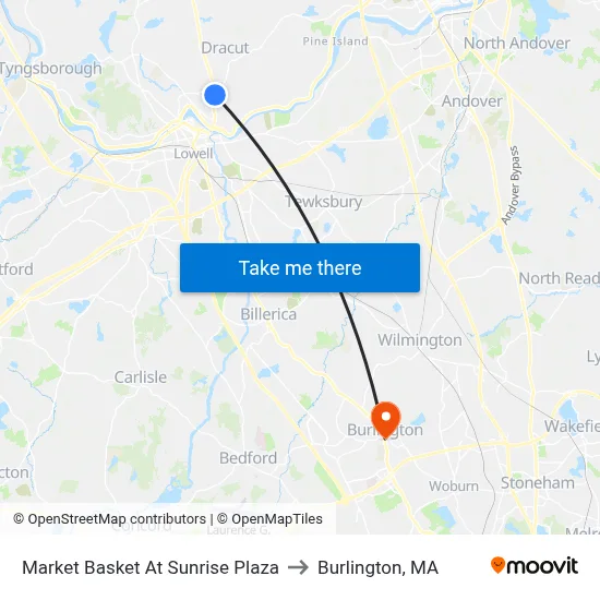 Market Basket At Sunrise Plaza to Burlington, MA map
