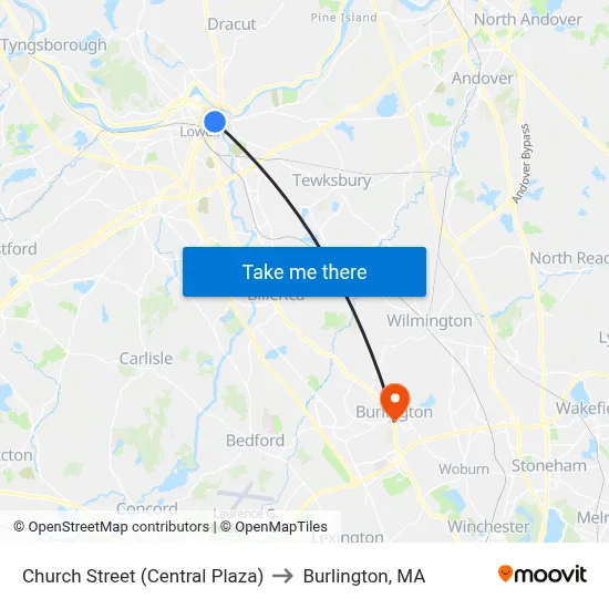 Church Street (Central Plaza) to Burlington, MA map