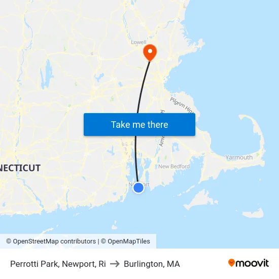 Perrotti Park, Newport, Ri to Burlington, MA map