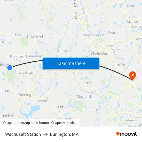 Wachusett Station to Burlington, MA map