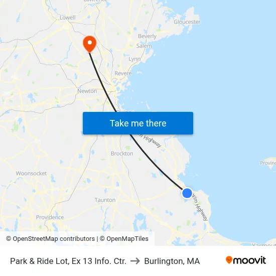 Park & Ride Lot, Ex 13 Info. Ctr. to Burlington, MA map