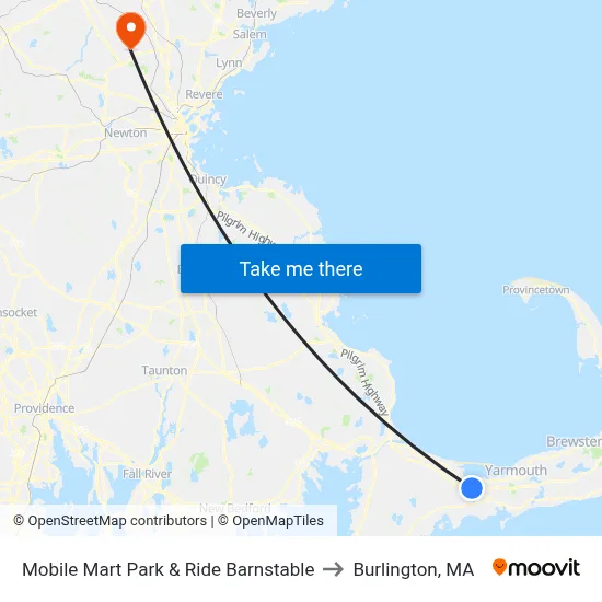 Mobile Mart Park & Ride Barnstable to Burlington, MA map